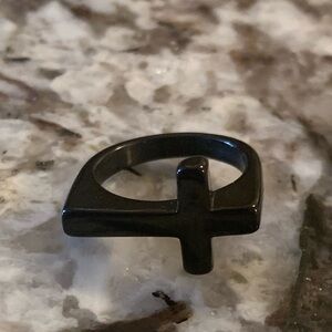 Black Stainless Steel Sideways Cross Ring, Approx. Size 8